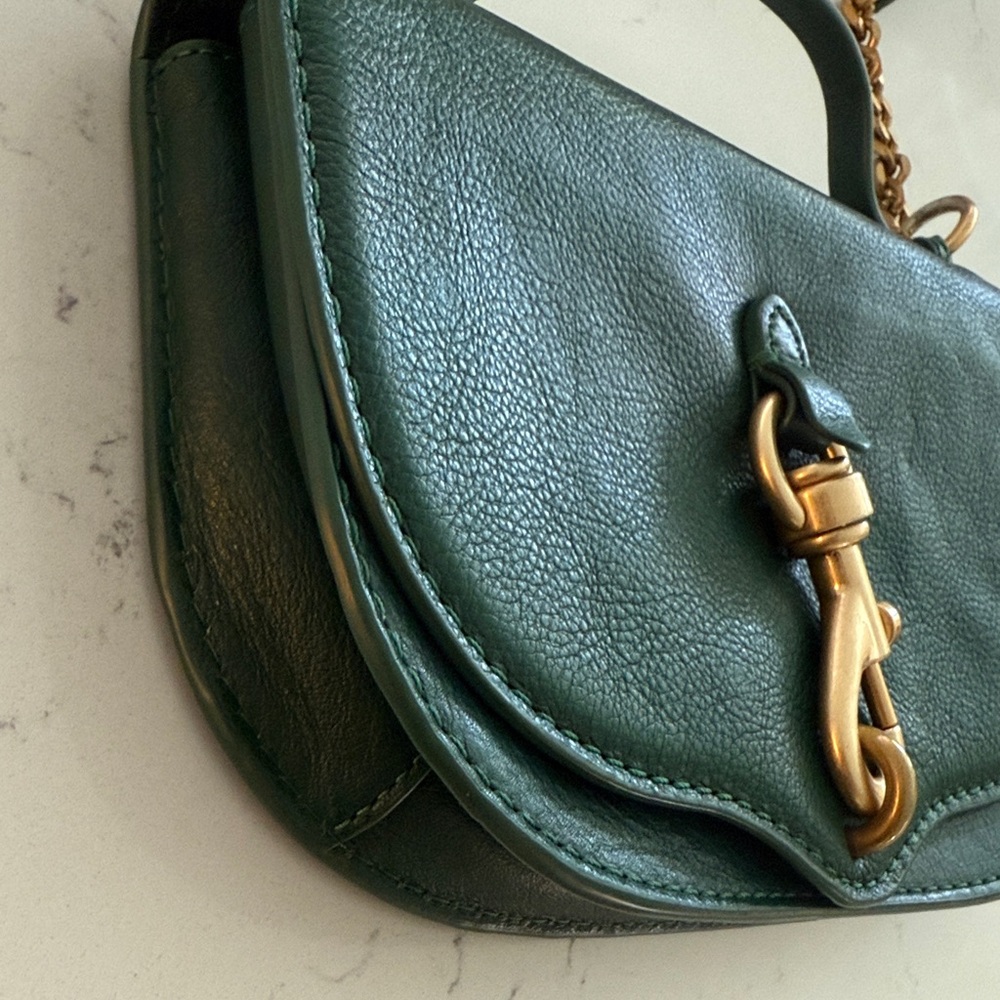 Rebecca Minkoff Dark Green leather  Crossbody Bag shoulder handbag purse gold - Picture 5 of 8